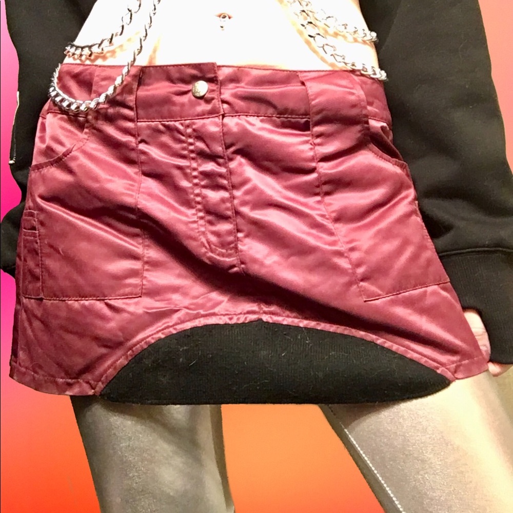 Vintage LIP SERVICE Maroon & Black Mini Skirt Sz M